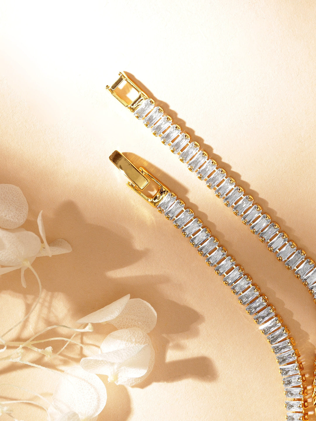 18 KT Gold Plated Baguette Studded Bracelet