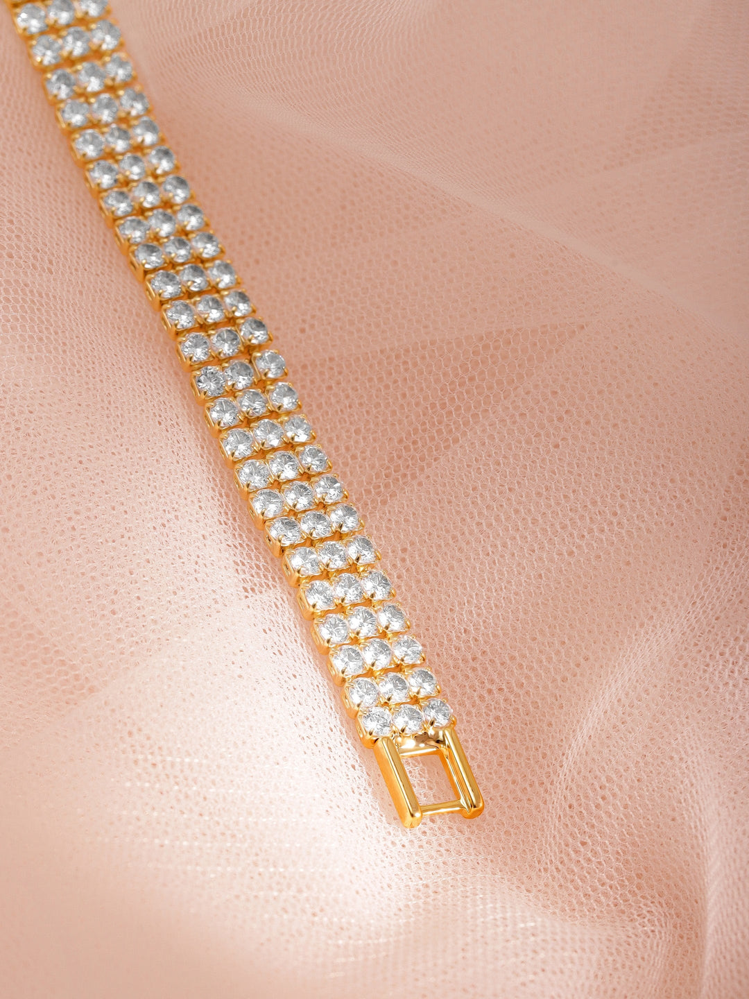 18 KT Gold Plated Triple Charm Zirconia Studded Bracelet