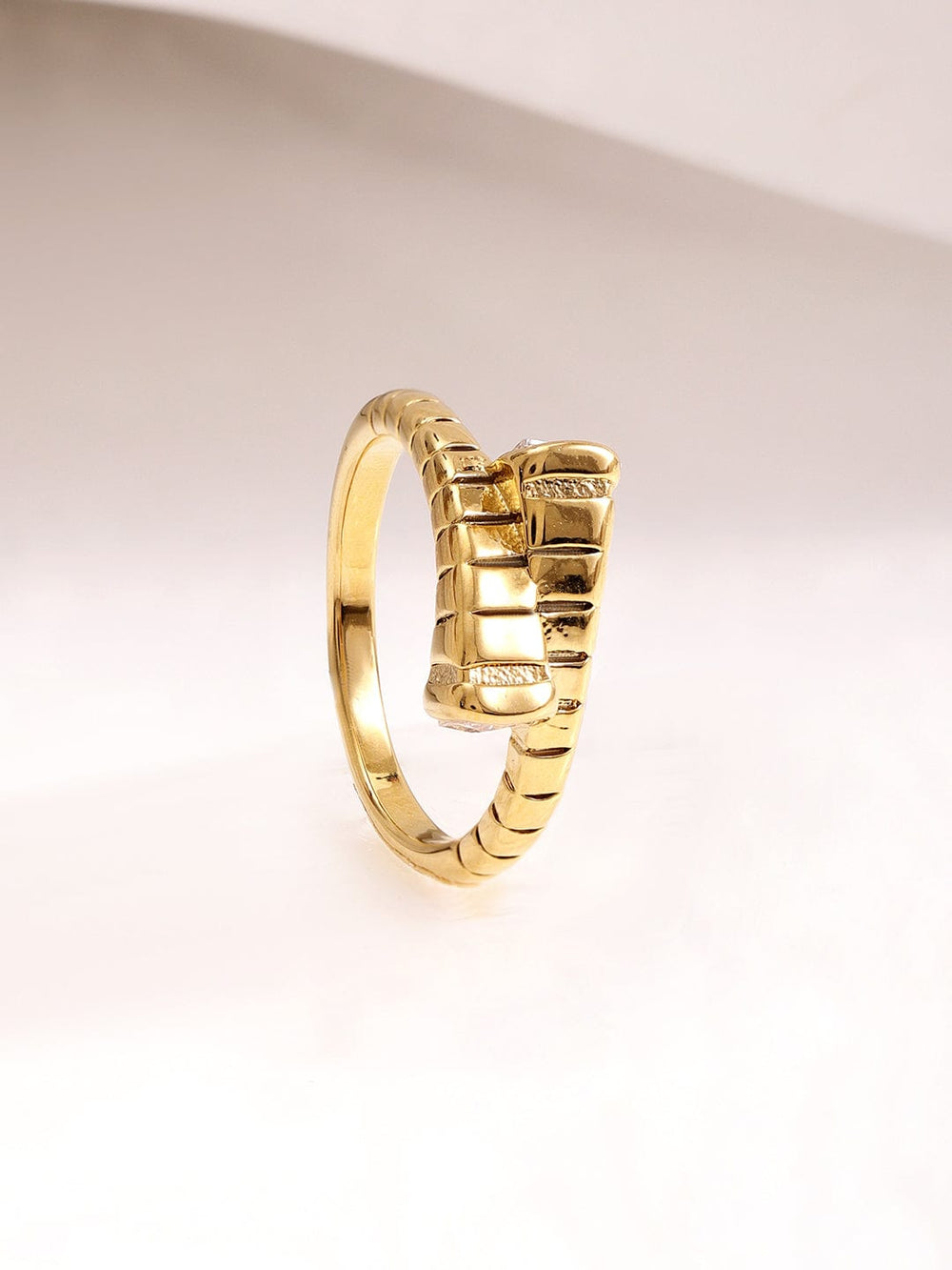 18KT Gold Plated Stainles Steel Tarnish Free Waterproof Demi-Fine Textured Finger Ring Ring