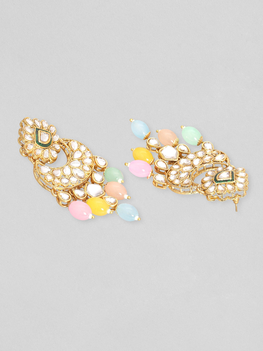 24K Gold Plated Polki Studded Multicolour Beaded Jewellery Set Necklace & Earring Set