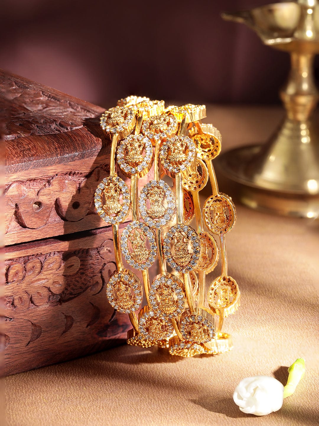 Copy of Set of 4, 22K Gold plated flora motif handcrafted gold bangles Bangles & Bracelets