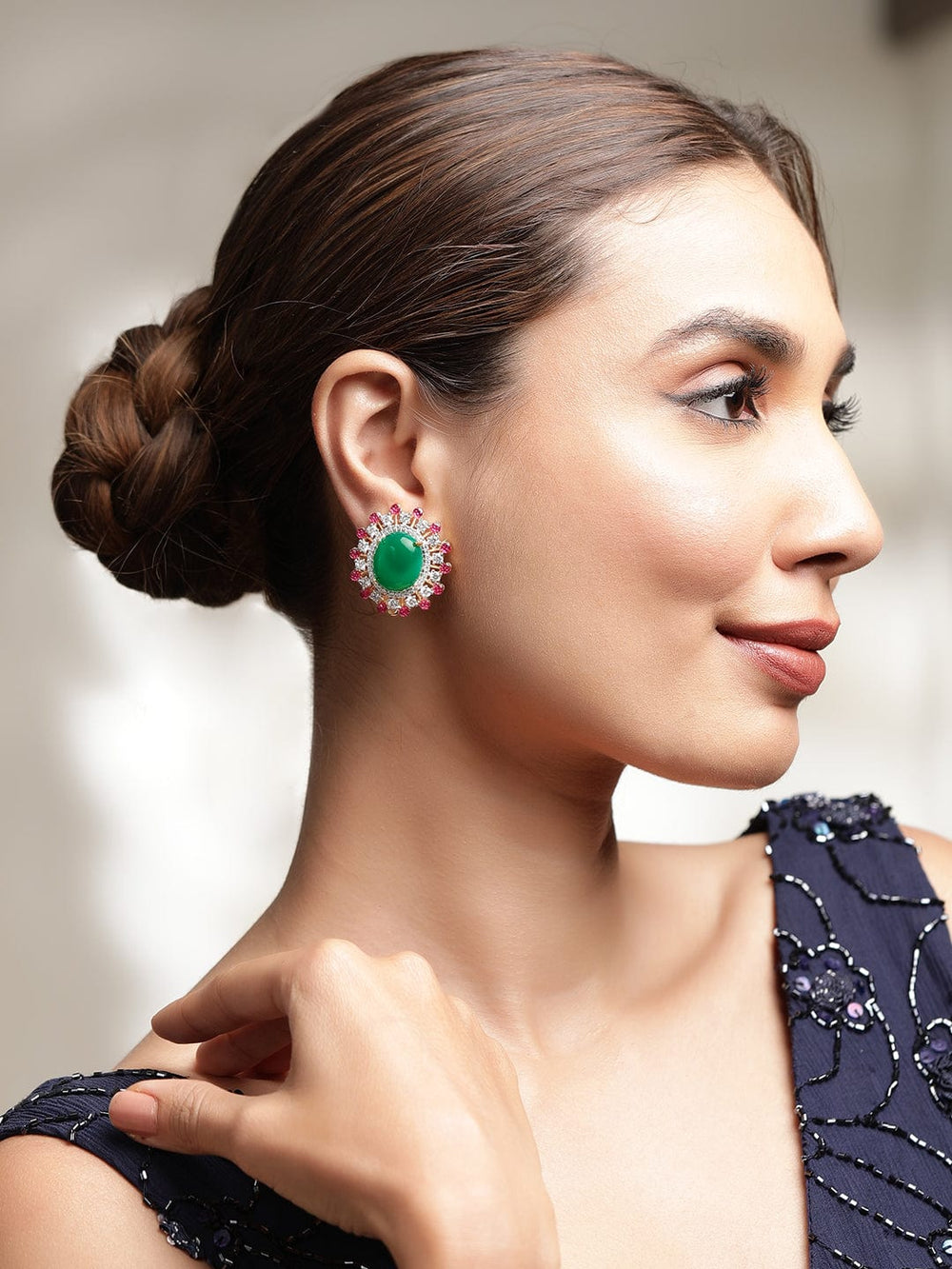 Dazzling Demeanor AD-Studded Silver-Tone Demi-Fine Earrings for Modern Glam Earrings