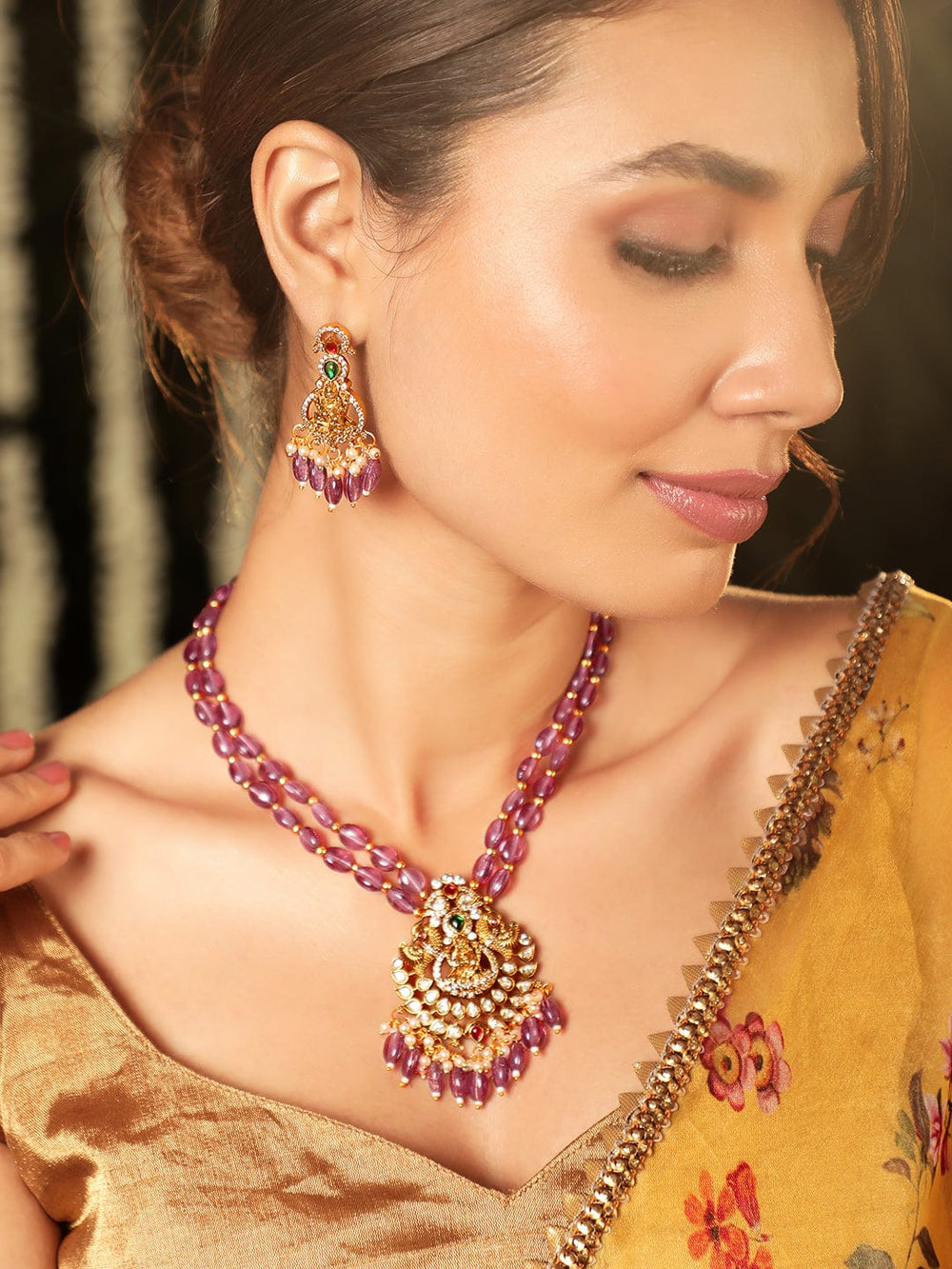 Divine Radiance 22K Gold-Plated Crystal Beaded Laxmi Motif Jewelry Set Necklaces, Necklace Sets, Chains & Mangalsutra