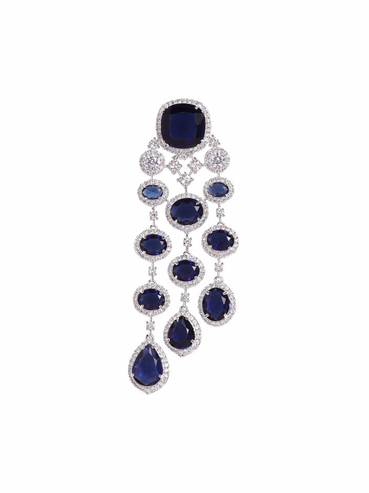 High finish Rhodium plated AAA Cubic Zirconia studded Sapphire Blue Luxury Chandelier Earring Earrings