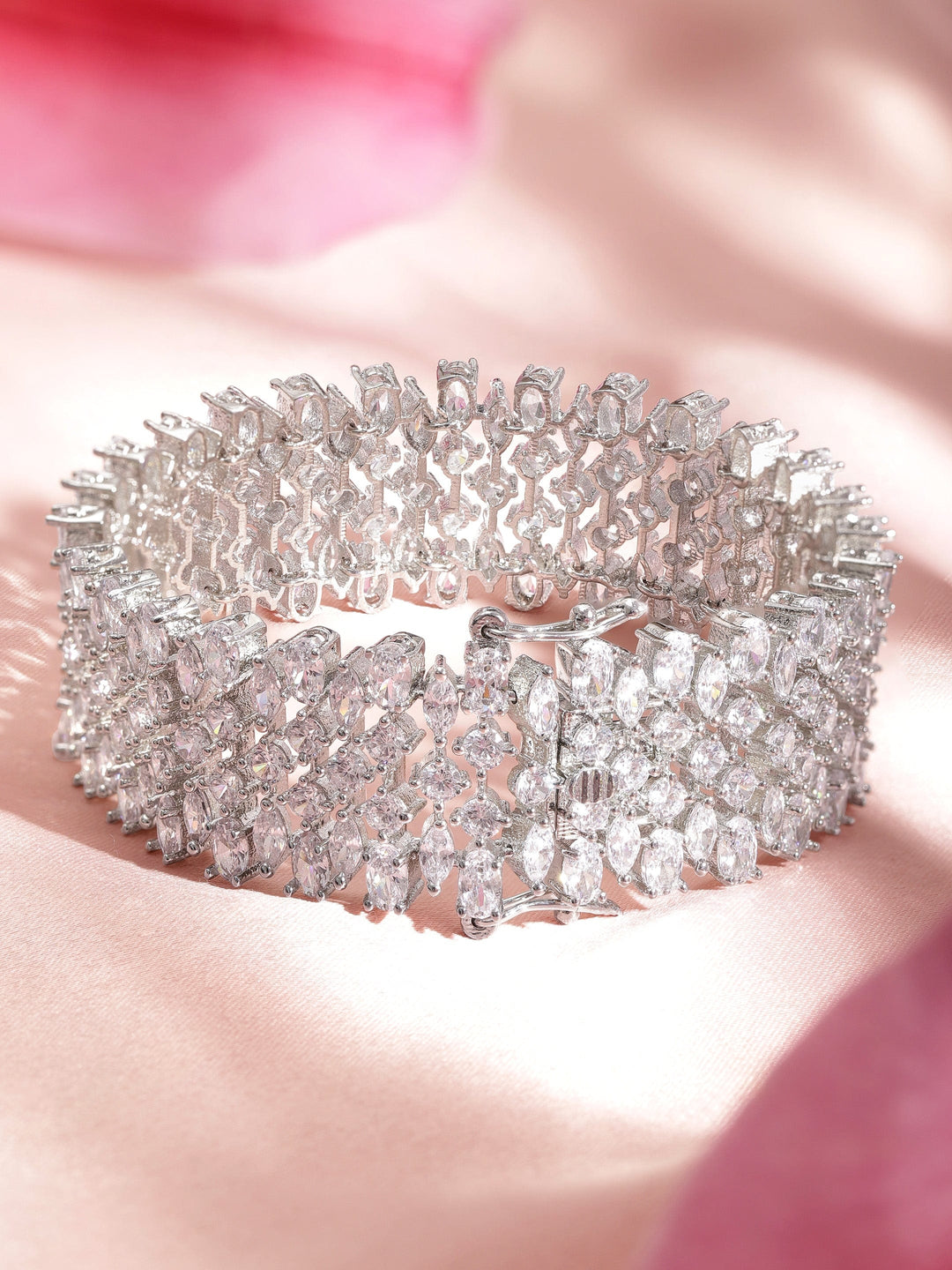 Rhodium plated Crystal marquise Zirconia Demi-fine Statement Bracelet Bangles & Bracelets