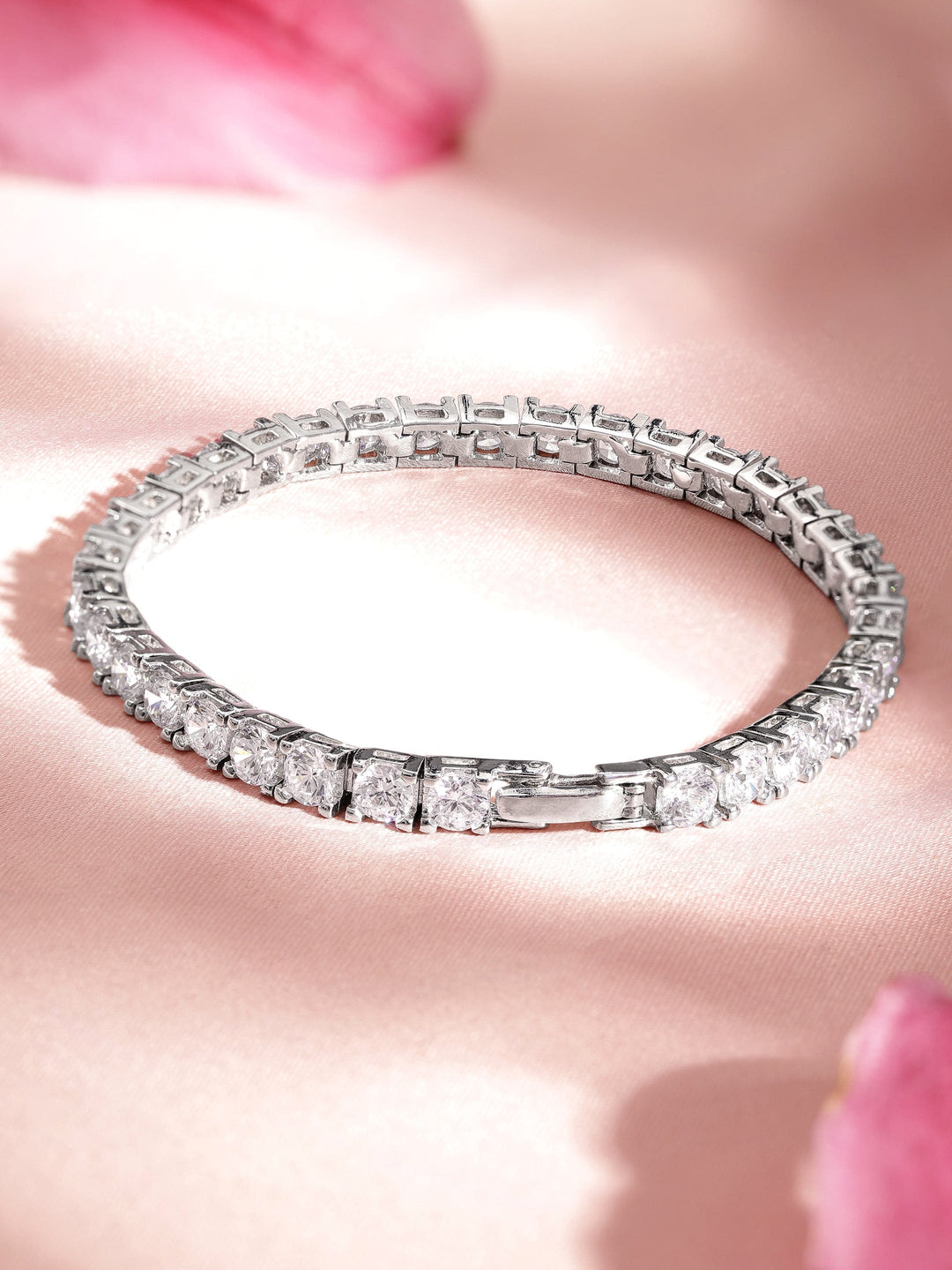 Rhodium plated Crystal Round Zirconia Demi-fine Classic Tennis Bracelet Bangles & Bracelets