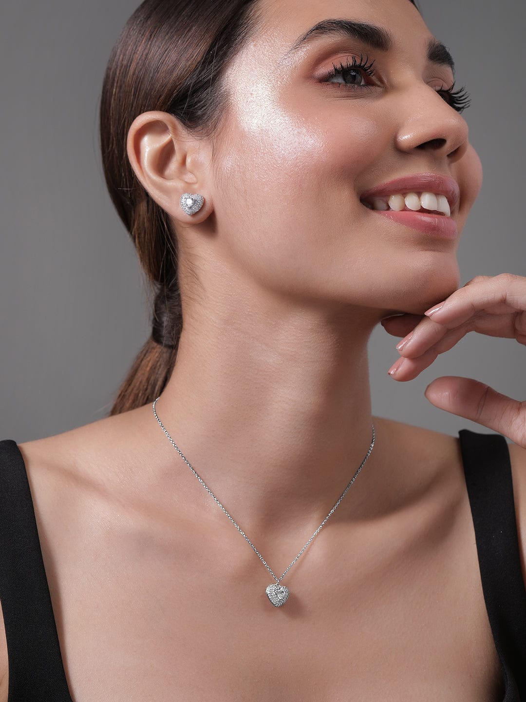 Diamond Pendant Set Heart Necklace And Earrings Kai Jewel 925 Sterling Silver Heart Necklace Stud Earrings Set · Eternz