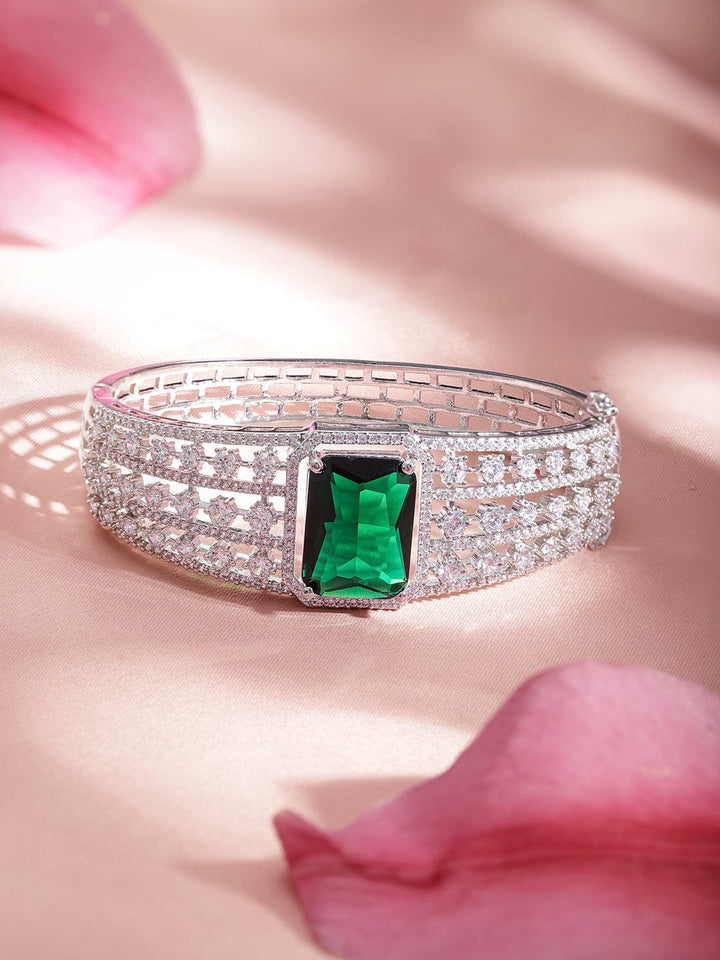 Rhodium plated Emerald Zirconia Studded Statement Bracelet Bangles & Bracelets
