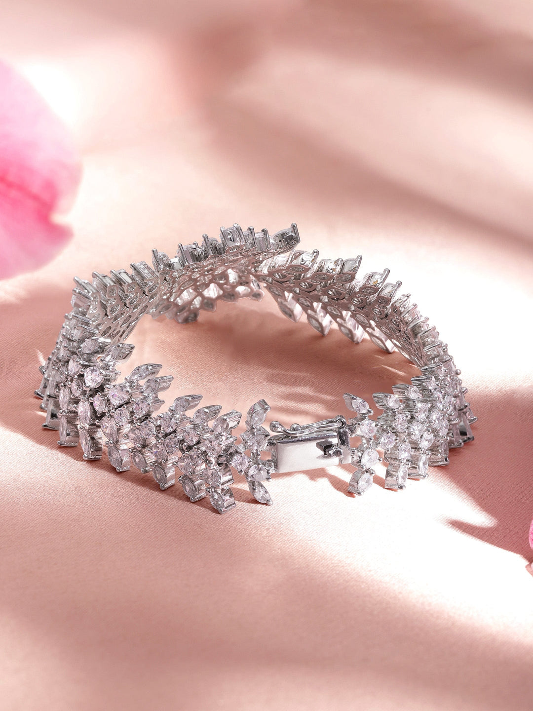 Rhodium plated Marquise and Pear Crystal zirconia demi-fine Luxury bracelet Bangles & Bracelets