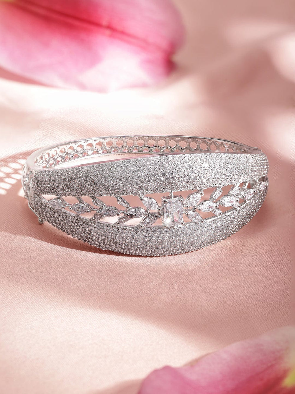 Rhodium plated Pave Zirconia studded Stunning Statement Bracelet Bangles & Bracelets