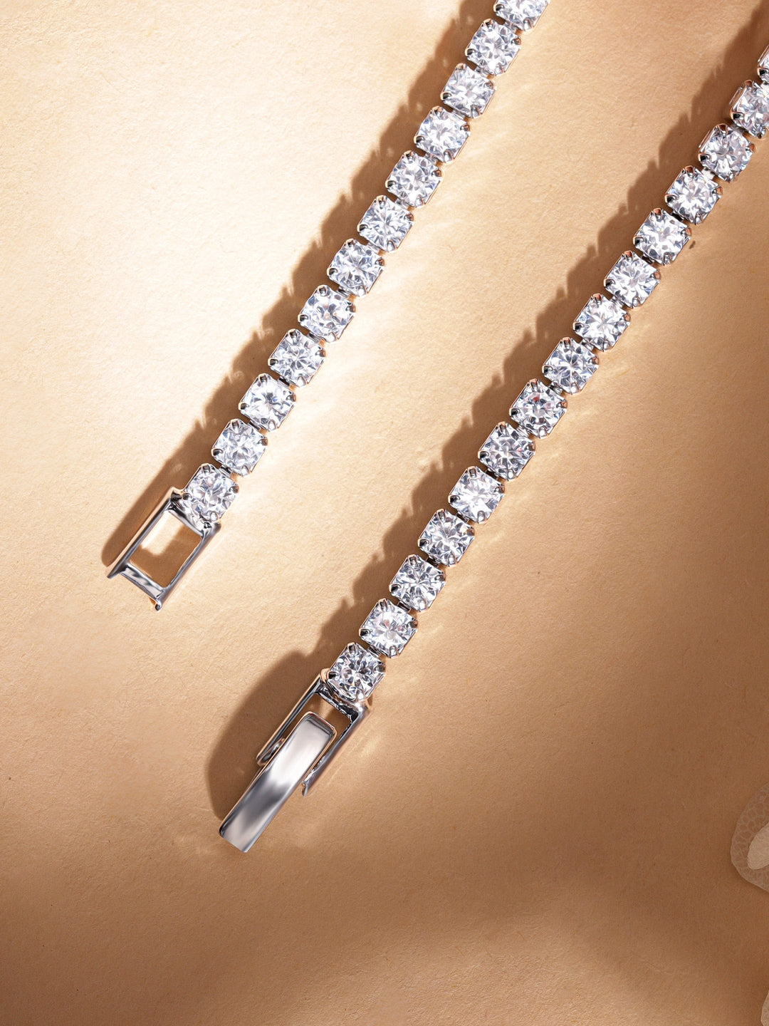 Rhodium-Plated Square Cut Sparkling Zircon-Studded Bracelet Bangles & Bracelets