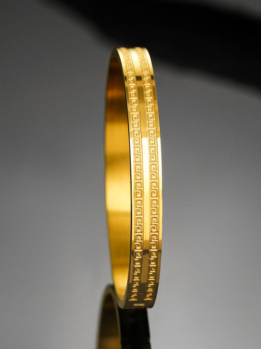 Rubans 22K Gold-Plated Greek Key Pattern Textured Statement Bracelet for Men