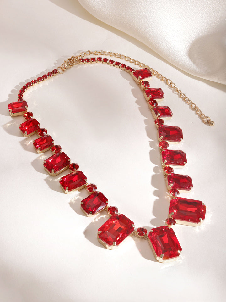 Rubans 18 KT Gold Plated Prince Cut Ruby Studded Necklace Set Jewellery Set