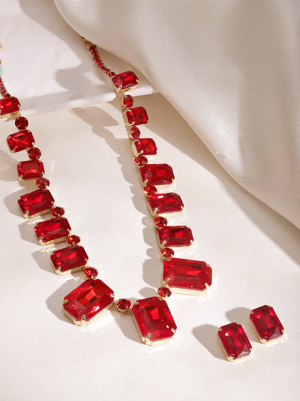 Rubans 18 KT Gold Plated Prince Cut Ruby Studded Necklace Set Jewellery Set