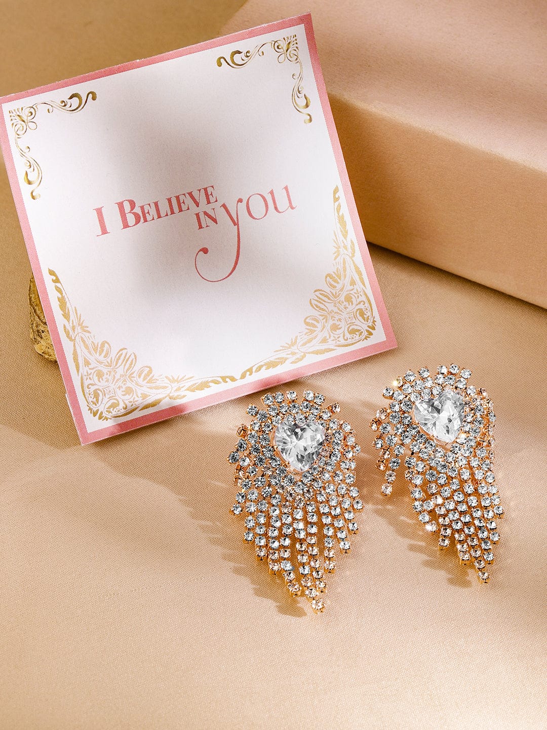 Rubans 18K Gold-Plated Crystal Heart Dangle Earrings