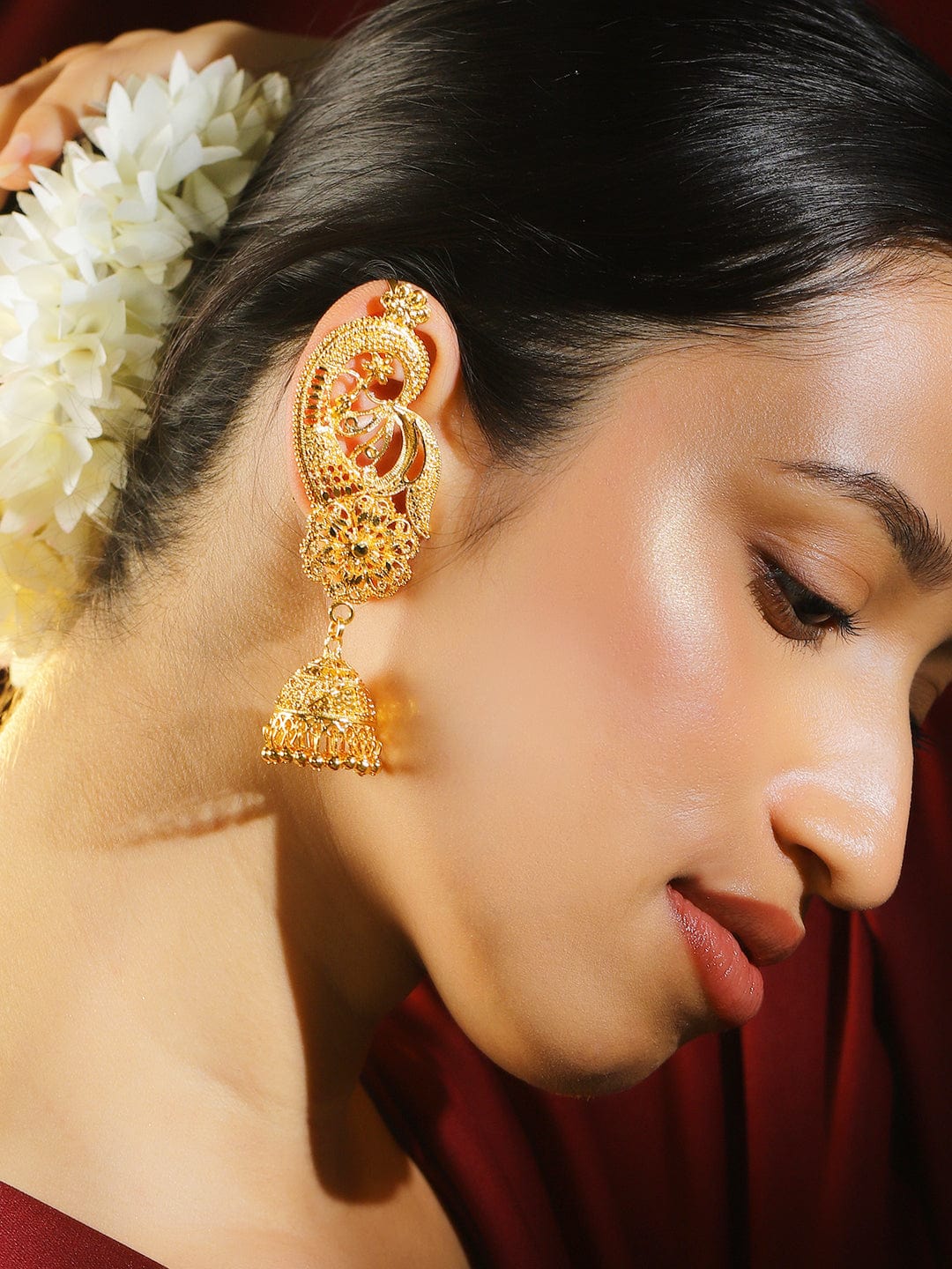 Rubans 18K Gold-Plated Handcrafted Peacock Design Full Ear-Coverage Fi