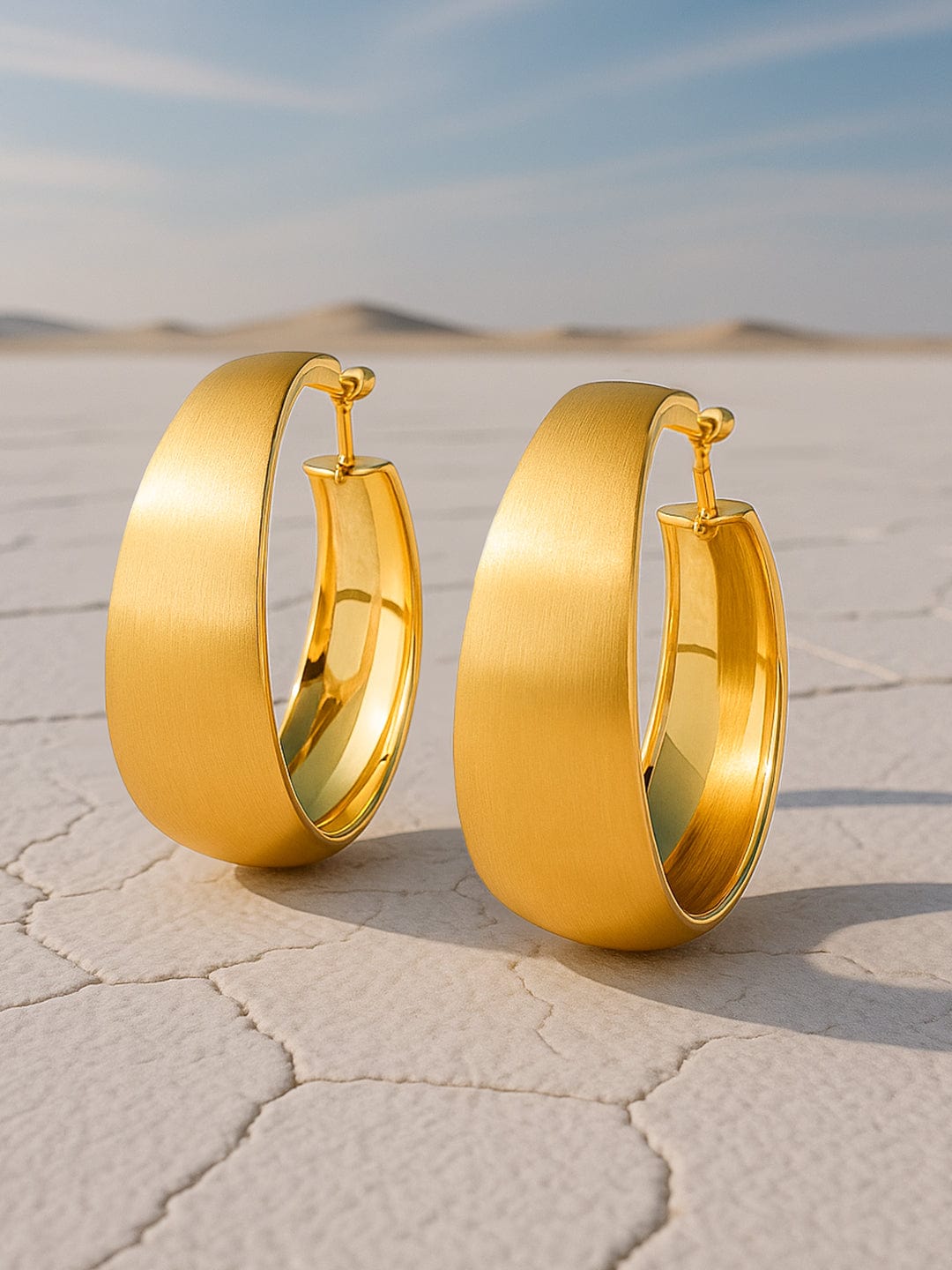 Rubans 18K Gold-Plated Matte Finish Bold Hoop Earrings