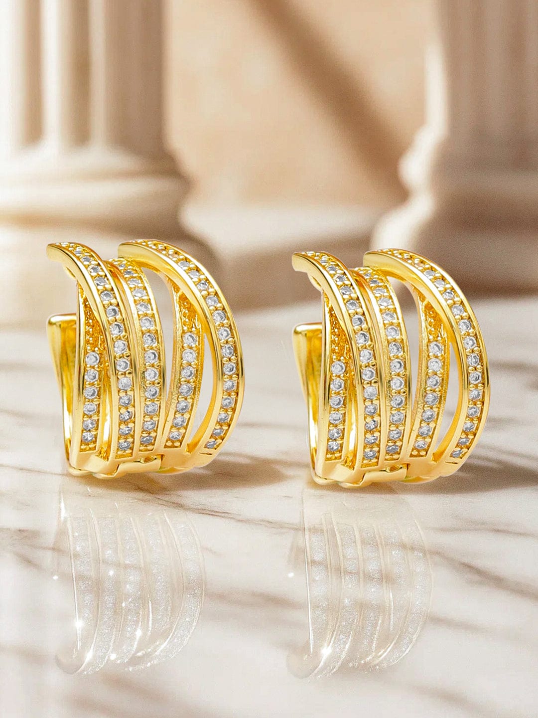 Rubans 18K Gold-Plated Wave Pattern Hoop Earrings with Sparkling Cubic Zirconia Accents