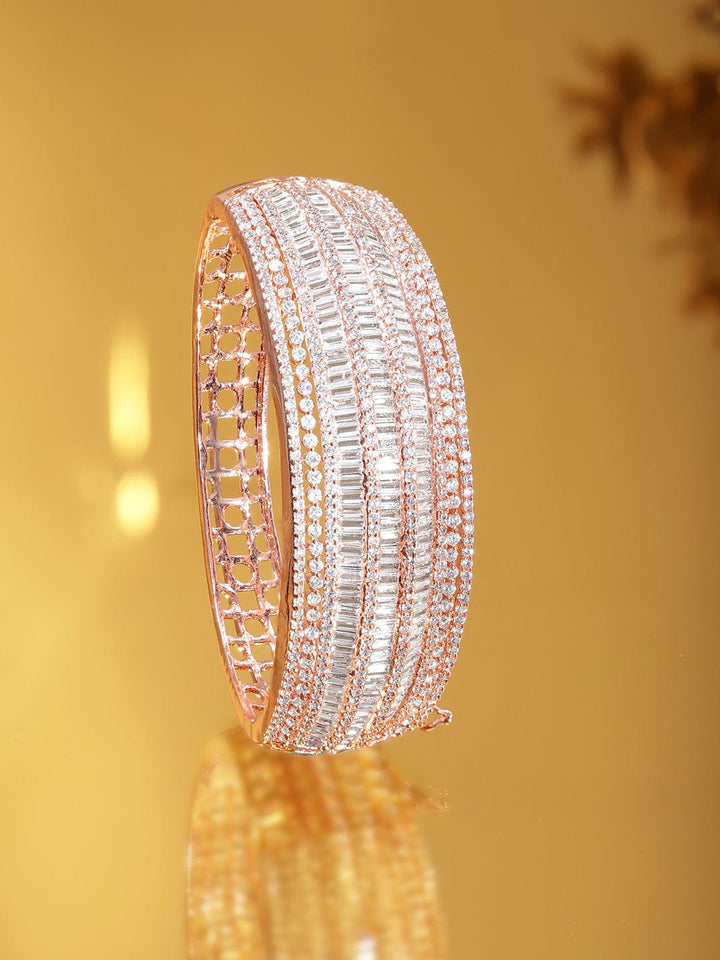 Rubans 18K Rose gold plated Baguette Crystal Zirconia Exquisite Demi - Fine Statement bracelet Bangles & Bracelets