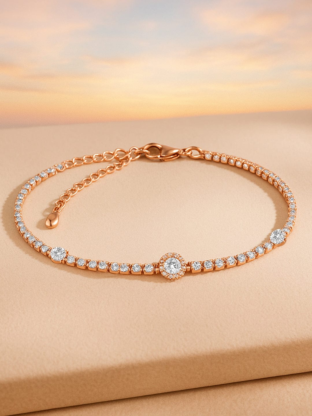 Rubans 18K Rose Gold-Plated Cubic Zirconia Studded Tennis Bracelet