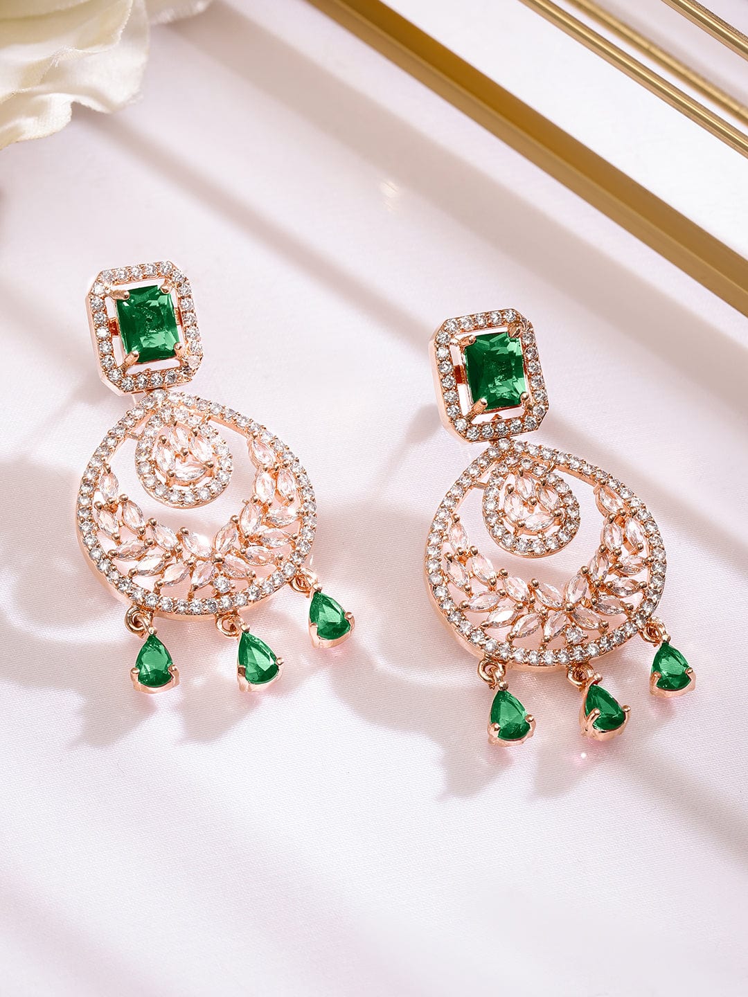 Rubans 18K Rose Gold-Plated Emerald Green White Cubic Zirconia Stone