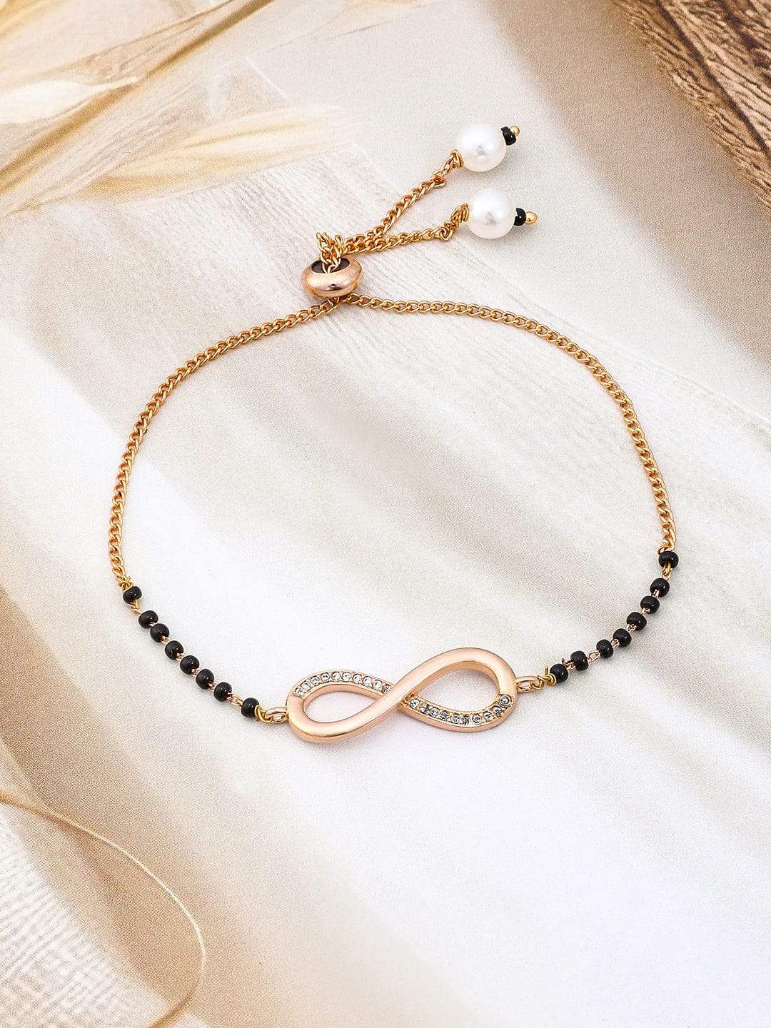 Rubans 18K Rose Gold-Plated Infinity CubicZirconia Studded Adjustable Mangalsutra Bracelet