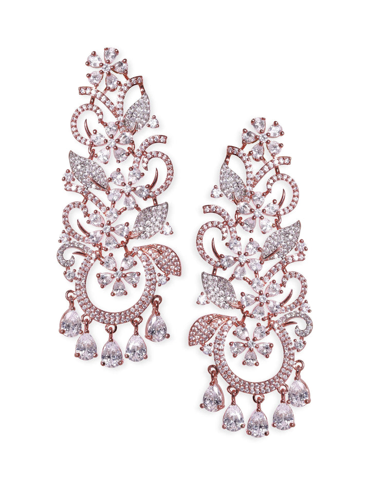 Rubans 18k Rose Gold Plated Zirconia Studded Chandelier Earrings Earrings