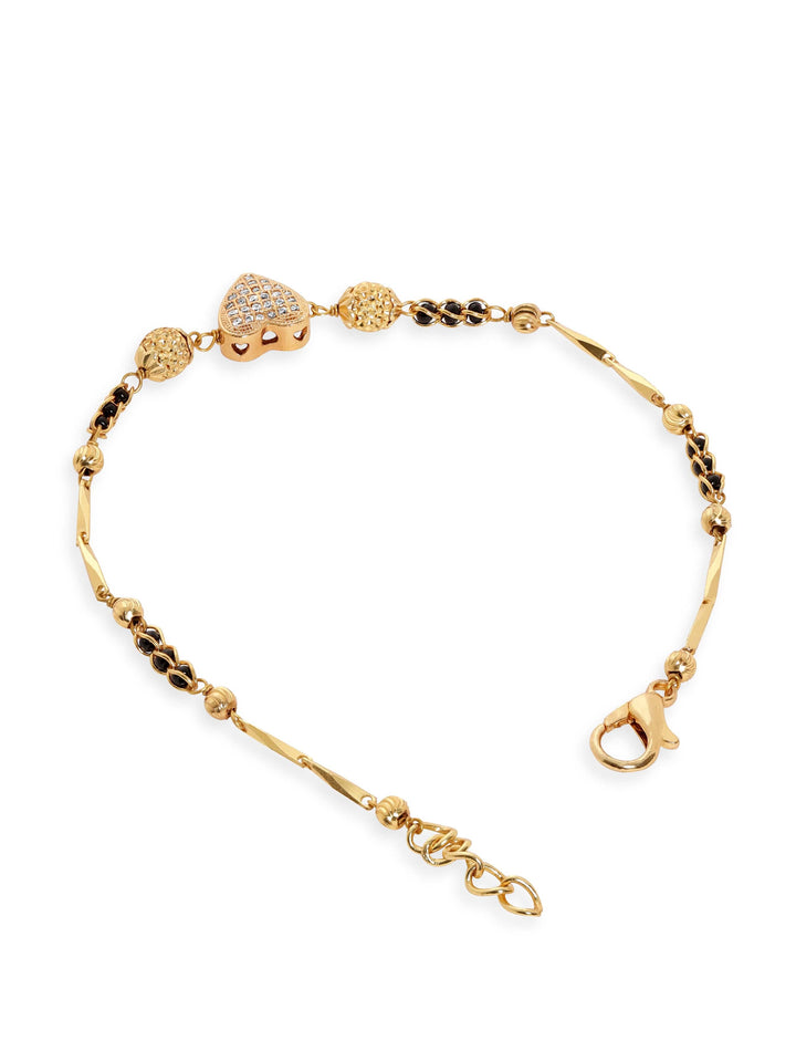 Rubans 18KT Gold Plated Artificial Stones Studded Beaded Heart Shaped Link Mangalsutra Bracelet