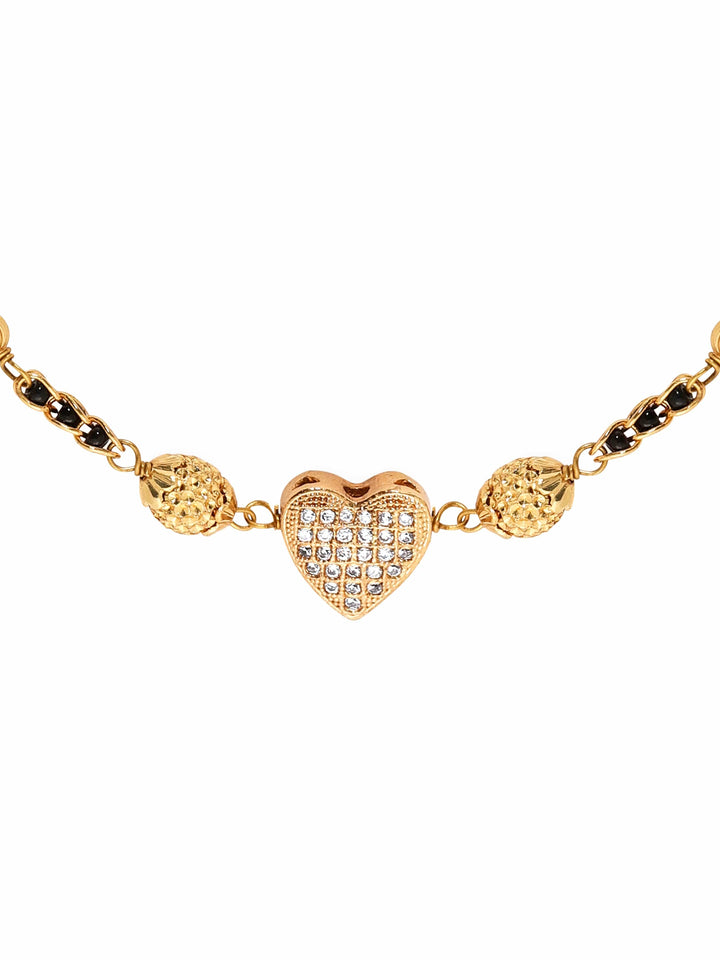 Rubans 18KT Gold Plated Artificial Stones Studded Beaded Heart Shaped Link Mangalsutra Bracelet