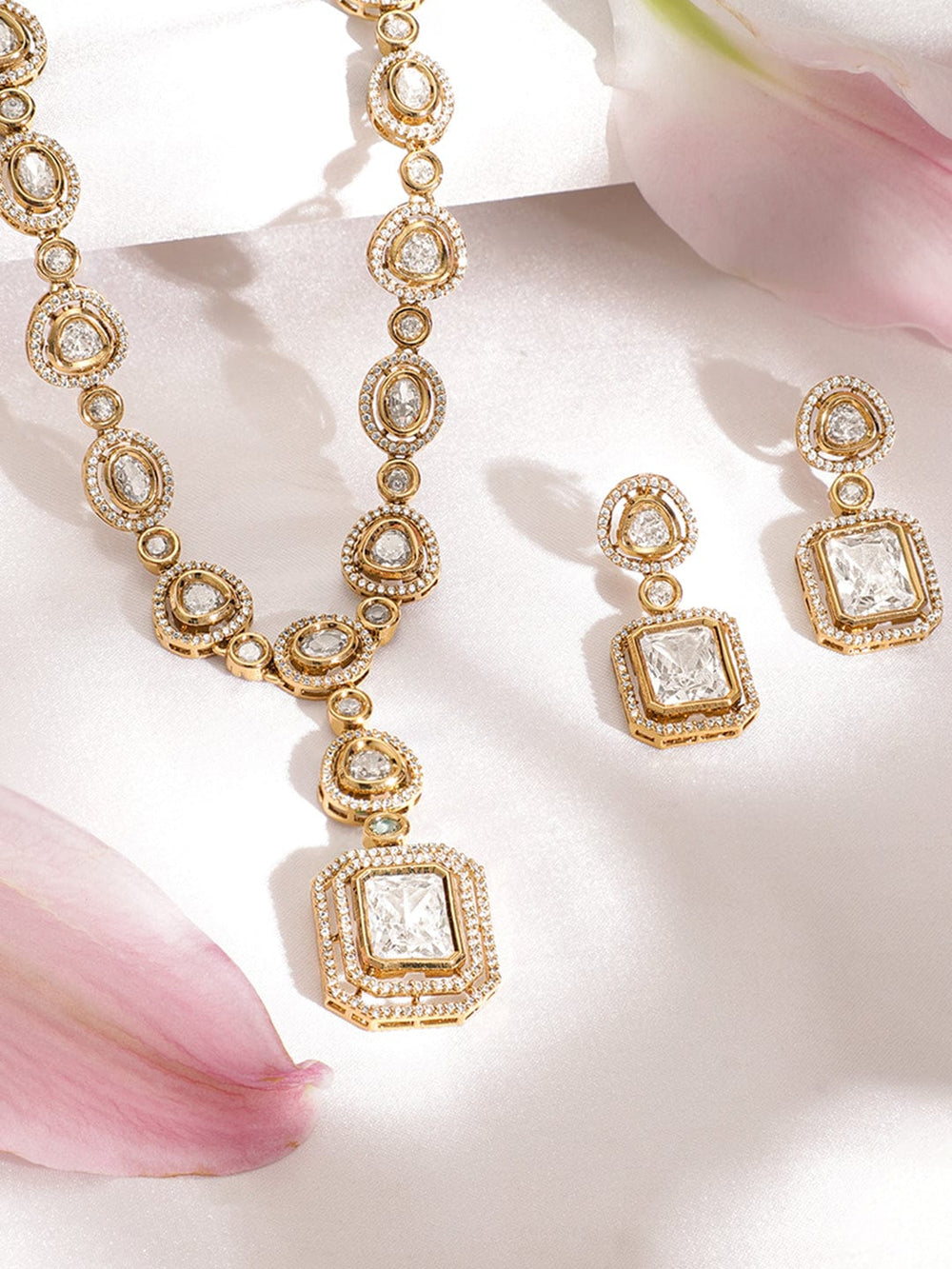 Rubans 22 K Gold Plated  Zirconias Studded Necklace  Earrings Jewellery Set