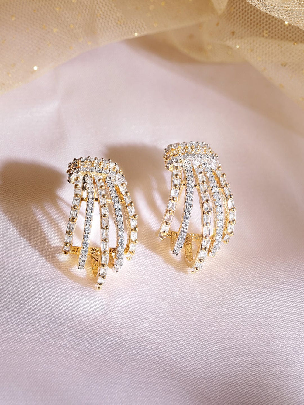 Rubans 22K Gold plated Baguette Crystal Zirconia Exquisite Demi-Fine Earrings Earrings