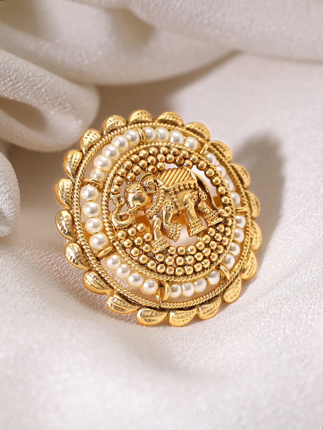 Rubans 22K Gold-Plated Beaded Elephant Charm Finger Ring Rings