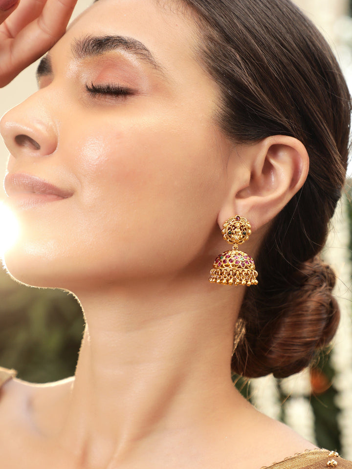 Rubans 22k Gold-Plated Divine Temple Jhumka Earrings for Timeless Elegance Earrings