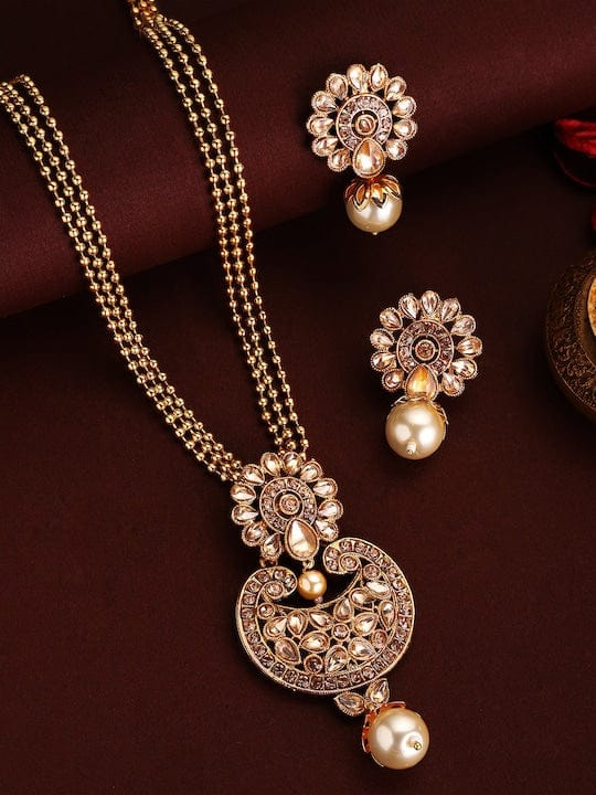 Rubans 22K Gold Plated Handcrafted Kundan Stone Pendant Set Necklaces, Necklace Sets, Chains & Mangalsutra