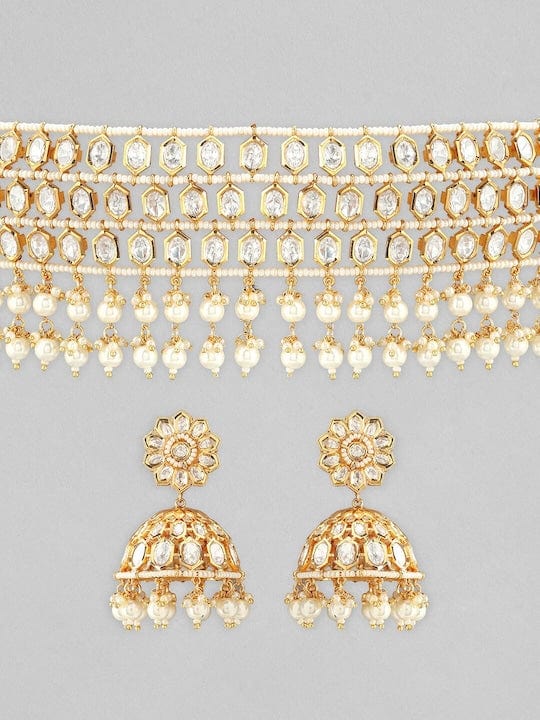 Rubans 22K Gold Plated kundan Necklace Set With Pearls Necklaces, Necklace Sets, Chains & Mangalsutra