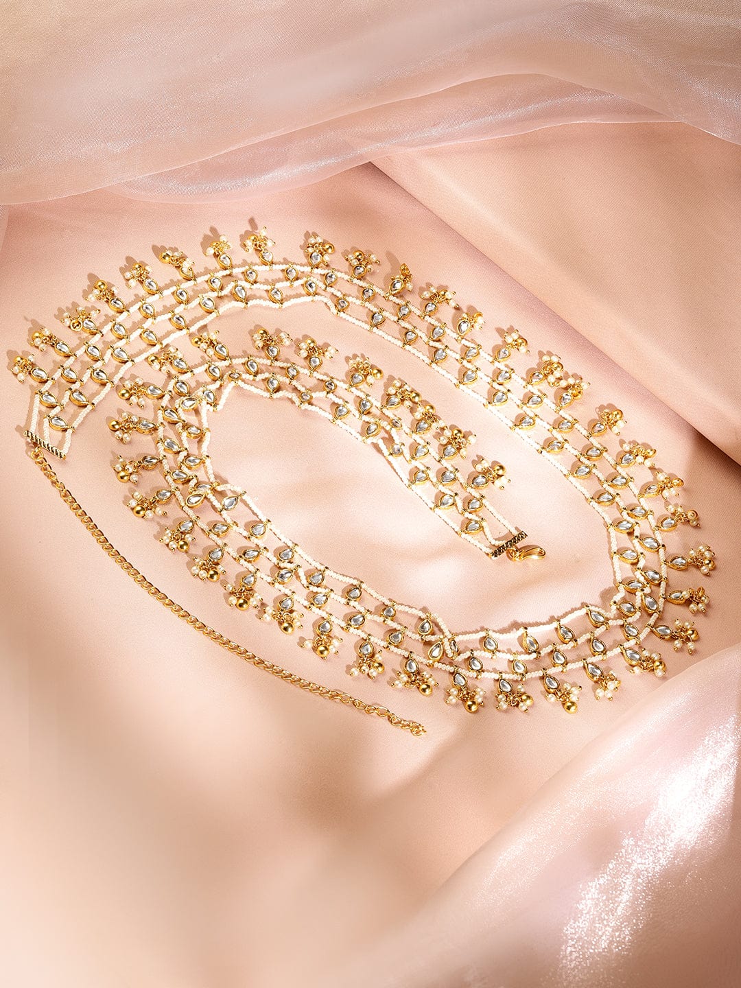 Rubans 22K Gold Plated Kundan Pearl Handcrafted Multi-Layer Waist Ch - Main Image