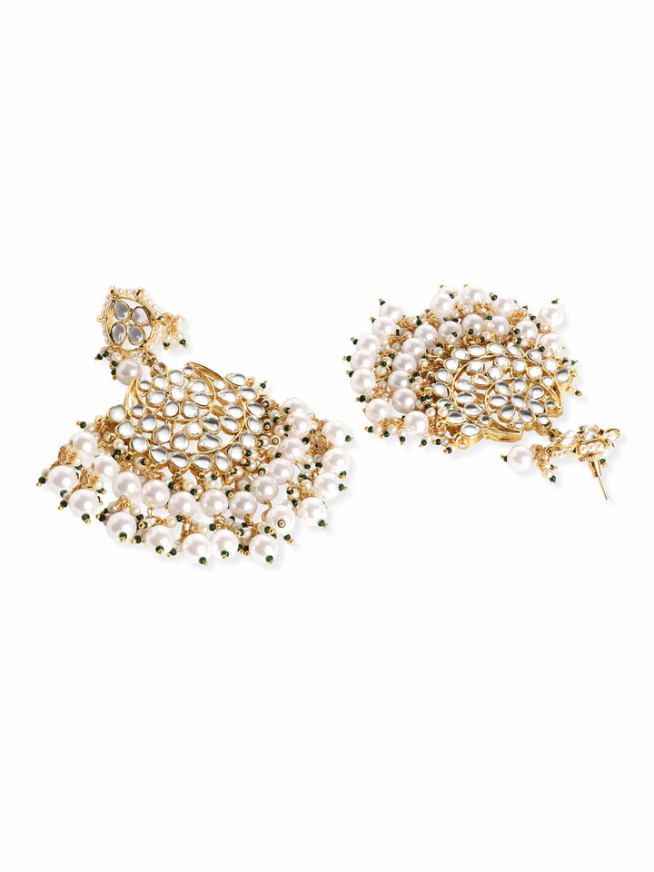 Rubans 22K Gold plated Kundan studded Pearl beaded chandbali motif Statement Necklace Set Necklace Sets,