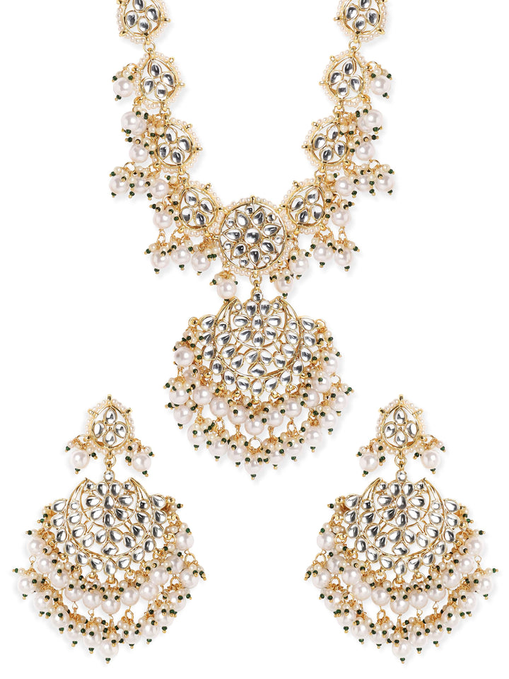 Rubans 22K Gold plated Kundan studded Pearl beaded chandbali motif Statement Necklace Set Necklace Sets,