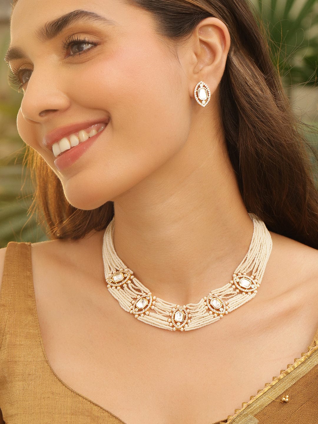 Rubans 22K Gold-Plated Off-White Pearl Beaded Multi-Strand Choker Neck