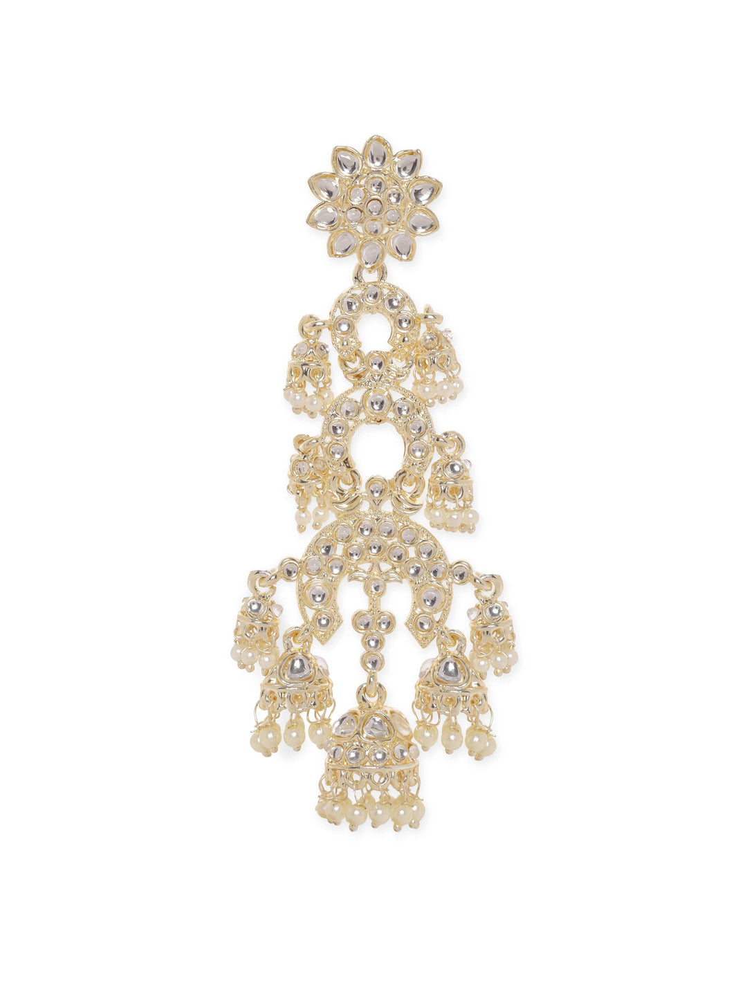 Rubans 22K Gold plated Pearl beaded Kundan Long Dangling Earrings Earrings