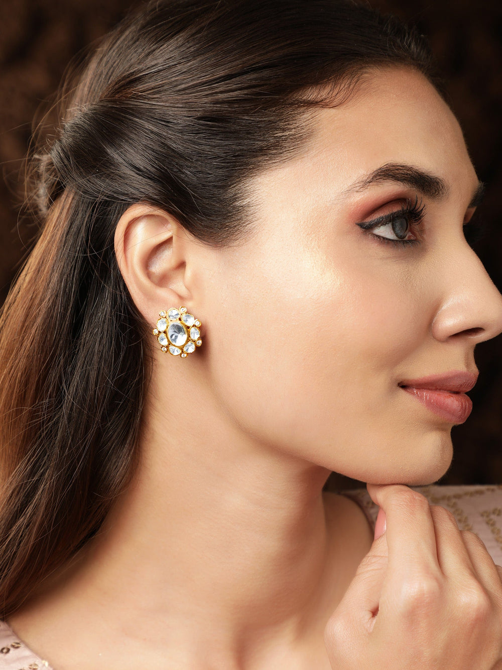 Rubans 22K Gold plated polki studded Luxury Stud Earring Earrings
