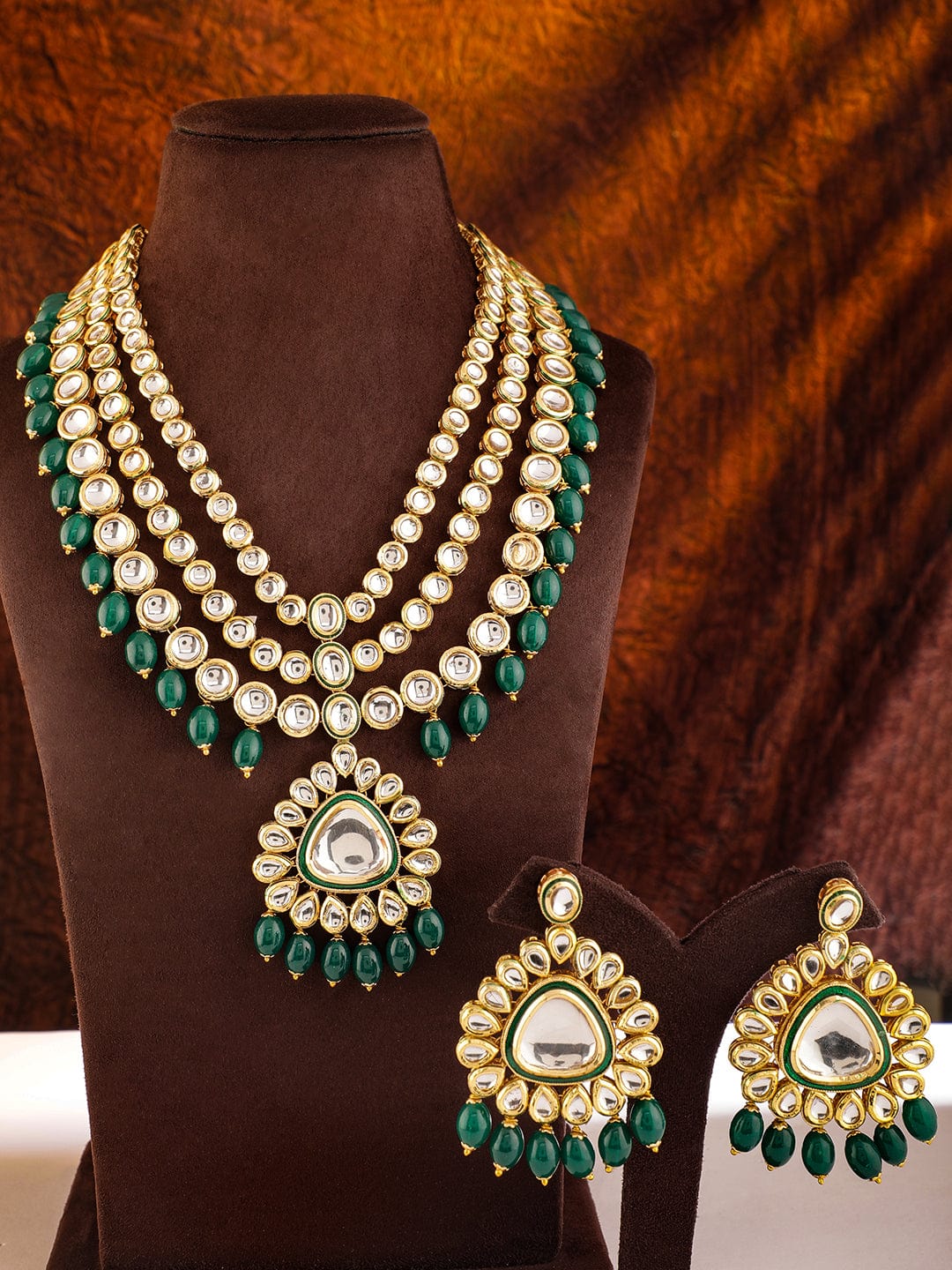 Rubans 22K Gold Plated White Green Kundan Studded Beaded Multilaye - Technical View