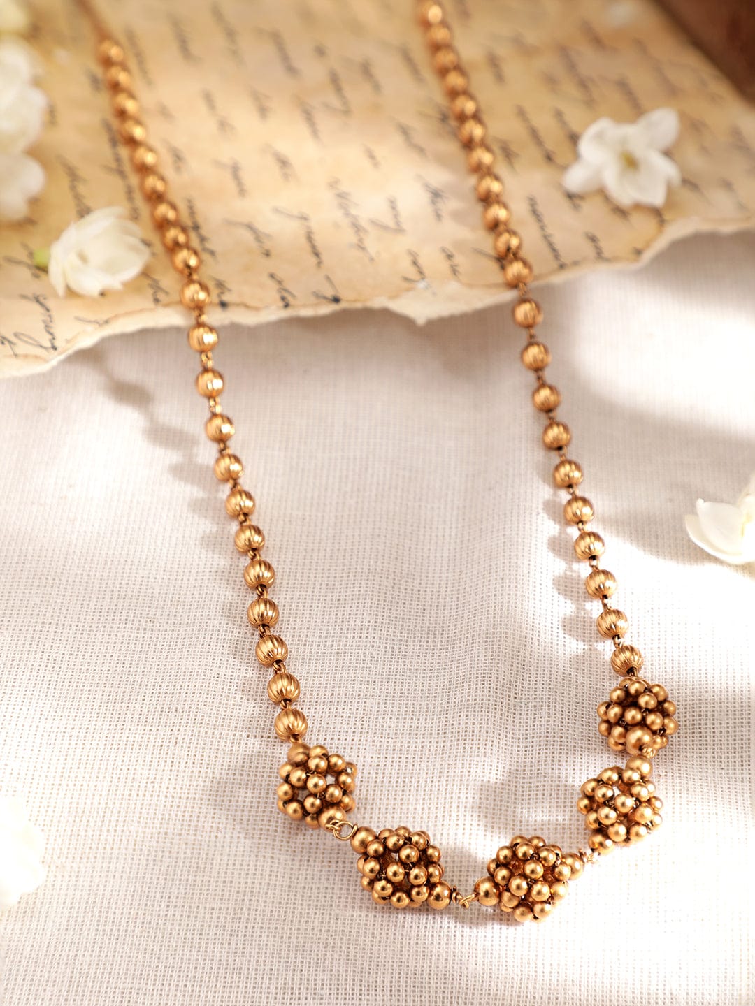 Rubans 24 K Gold-Plated Handcrafted Gold Beaded Matar Mala Style Neckl