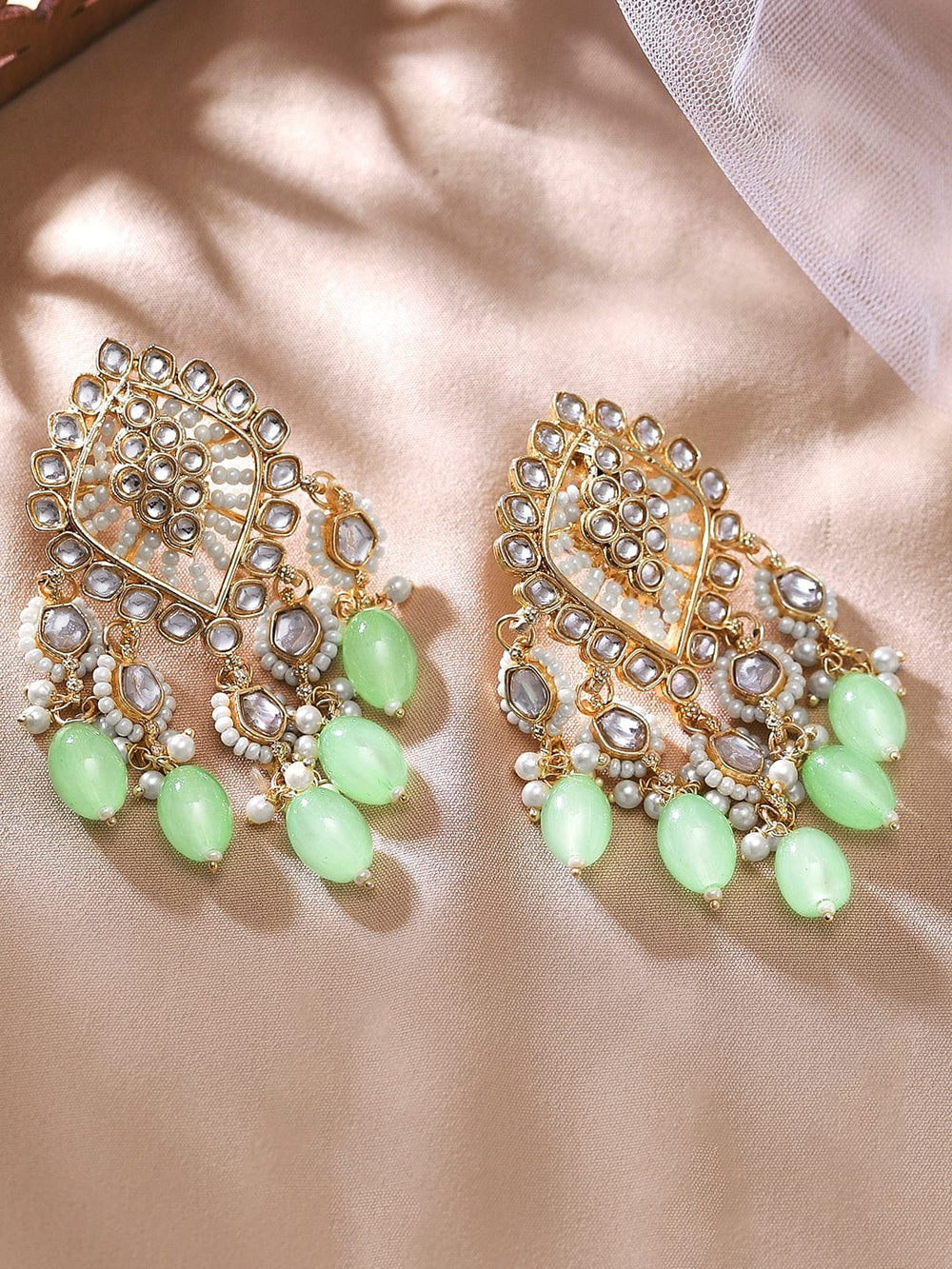 Rubans 24K Gold Plated Kundan Studded Pearl & Beads Dangle Earrings. Earrings