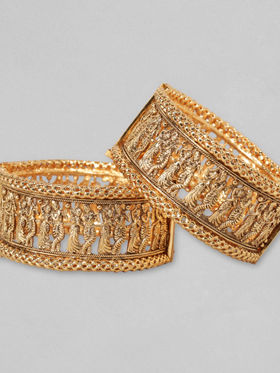 Rubans 24k Gold Plated Set Of 2 Broad Bangles With God and Goddess Design Bangles & Bracelets