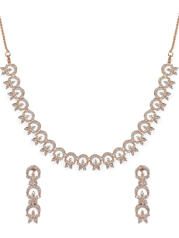 Rubans Contemporary Rose Gold Toned Necklace Set in CZ Stone Necklace Set