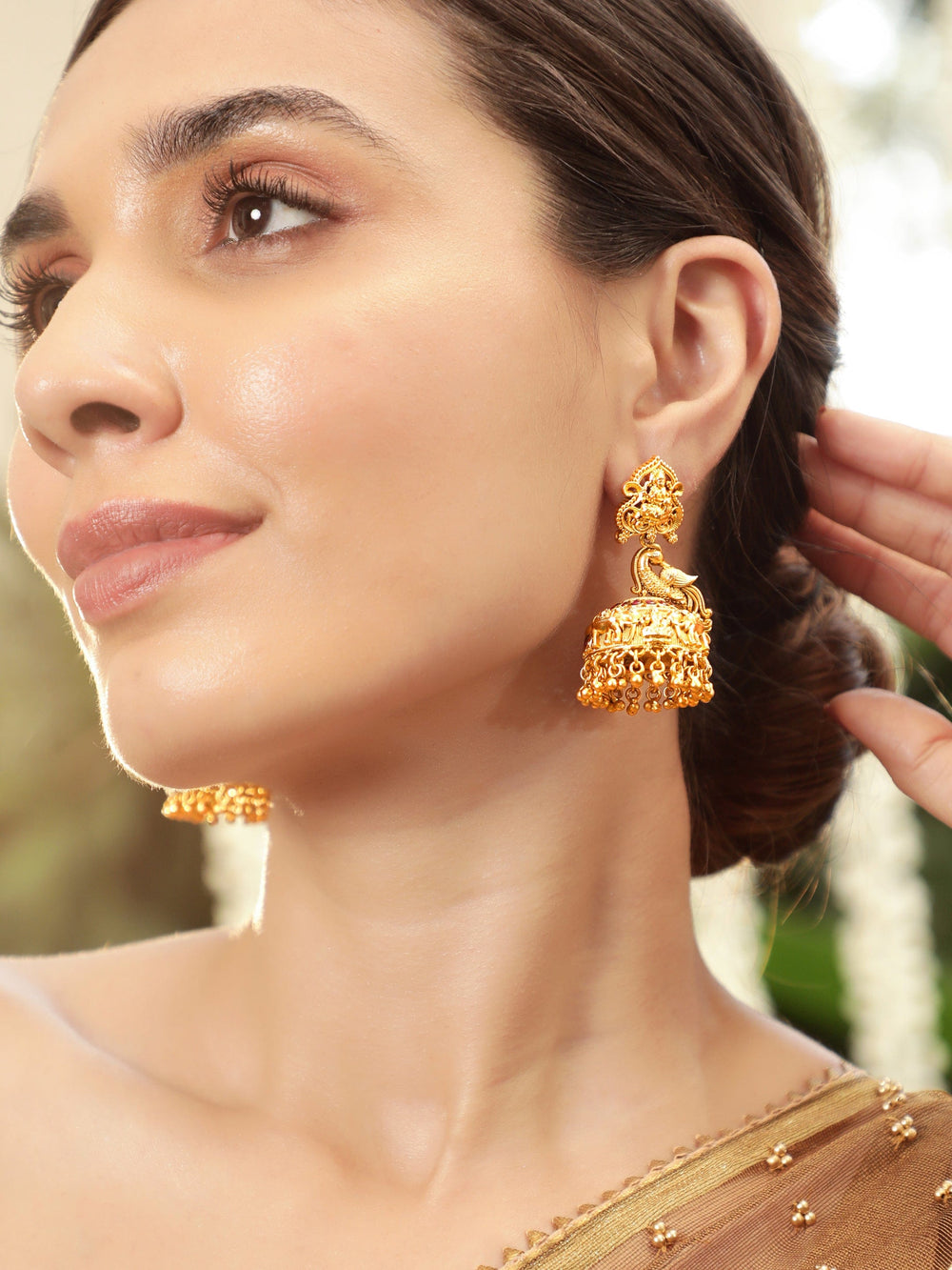 Rubans Divine Grandeur 22k Gold-Plated Temple Jhumka Earrings Earrings