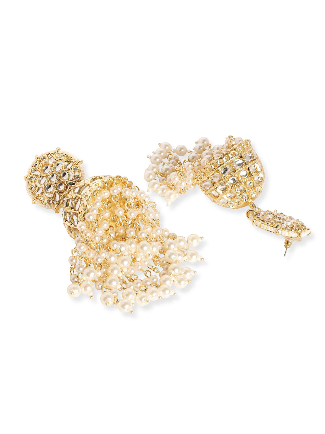Rubans Eternal Elegance 22K Gold Plated Kundan Studded Pearl Beaded Jhumka Earrings Earrings