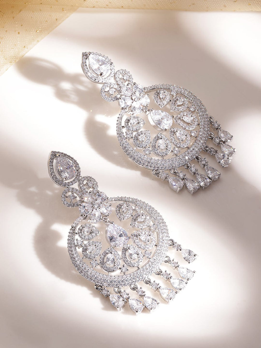 Rubans Ethereal Elegance Rhodium-Plated AD Chandelier Earrings Earrings