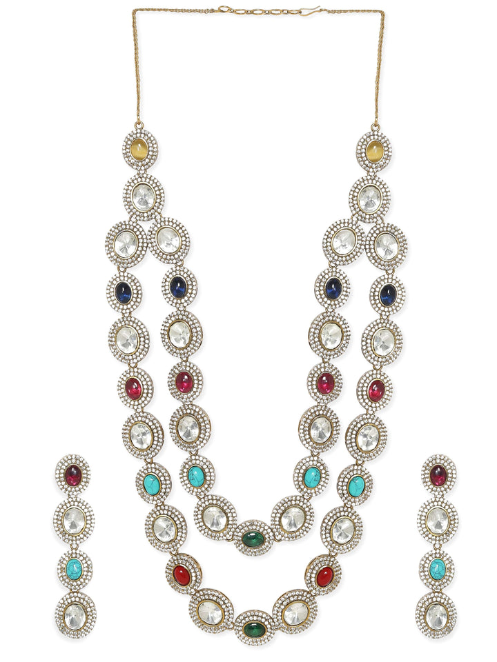 Rubans Ethereal Layers: Reverse AD & Kudan Stone Layered Necklace Set Jewellery Sets